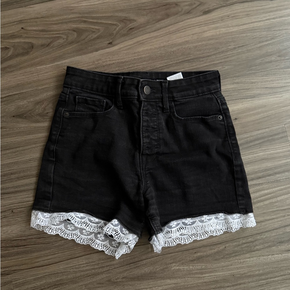 Old Navy Black Jean Shorts with White Lace Trim